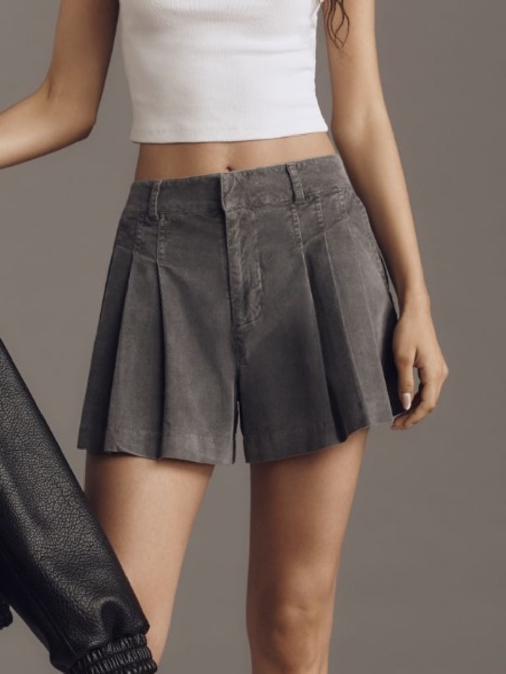Anthropologie High-Waist Pleated Shorts in Charcoal Gray
